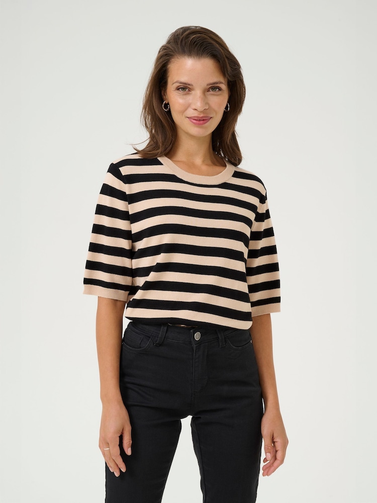Kaffe Black KAlizza Striped Knit Soft Stripes Jumper - Image 1 of 6