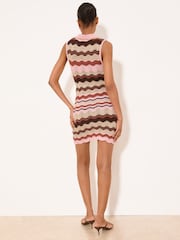 Lipsy Brown Pink Sleeveless Knitted Polo Zig Zag Detail Mini Dress - Image 5 of 5