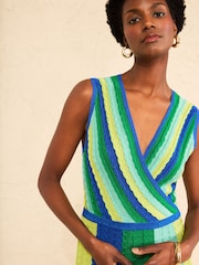 Love & Roses Green And Blue Striped Wrap Front Knitted Midi Dress - Image 4 of 4