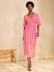 Love & Roses Wrap Front Striped Gold Detail Knitted Midi Dress - Bild 1 von 4