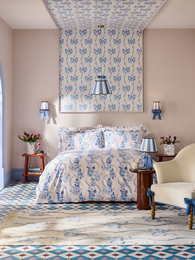 Cath Kidston Blue and White Ribbon Bow A4 Wallpaper Sample - Image 2 of 6 Cath Kidston Blue and White Ribbon Bow A4 Wallpaper Sample - Image 2 of 6