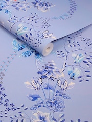 Cath Kidston Dusky Blue Road Floral A4 Wallpaper Sample - Image 4 of 6