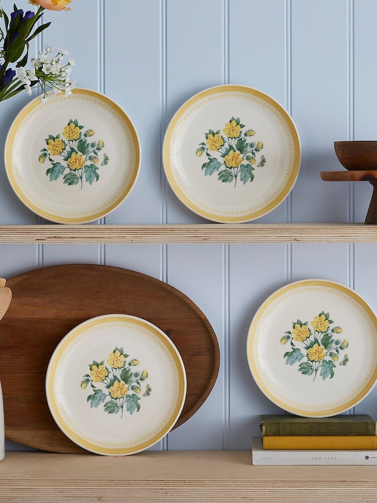 Portmeirion Set of 4 Yellow Botanic Garden Sketch book Dinner Plates - Image 1 of 6 Portmeirion Set of 4 Yellow Botanic Garden Sketch book Dinner Plates - Image 1 of 6