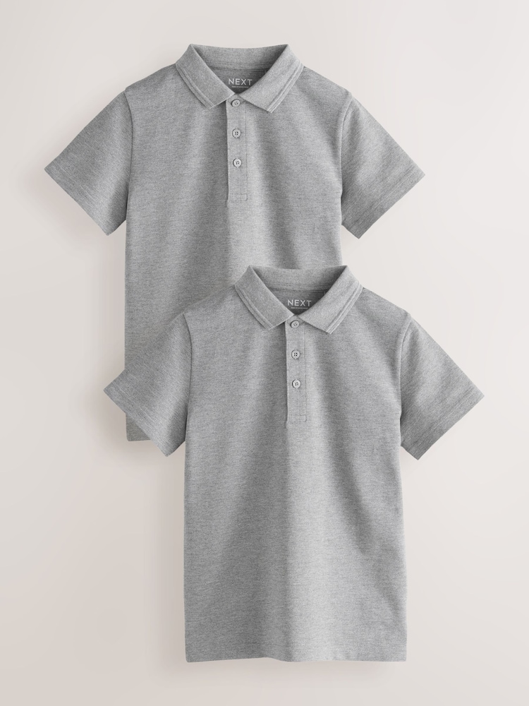 Grey Regular Fit Cotton School Short Sleeve Polo Shirts 2 Pack (3-16yrs) - Image 1 of 6