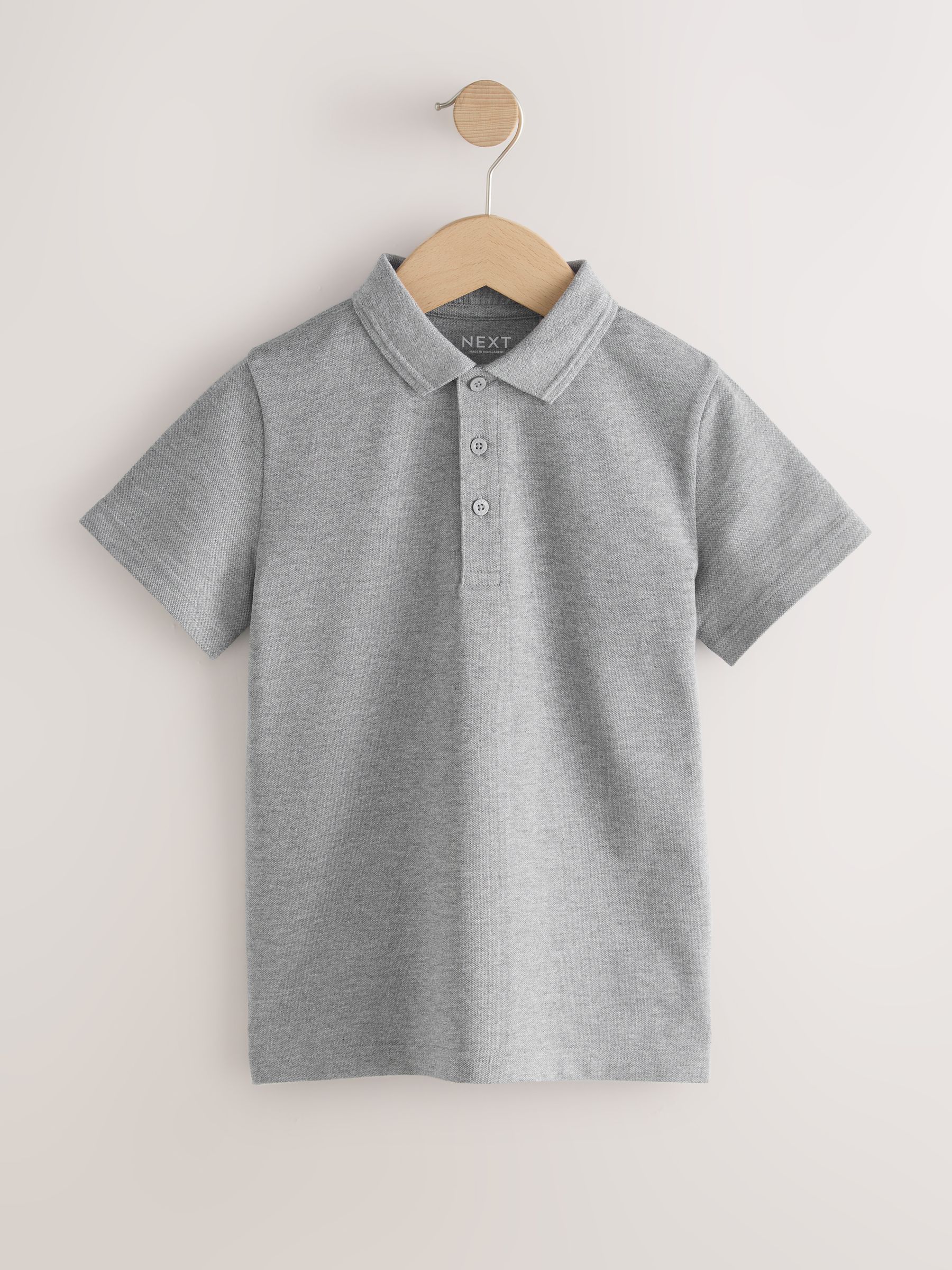 Buy Grey Regular Fit Cotton School Short Sleeve Polo Shirts 2 Pack