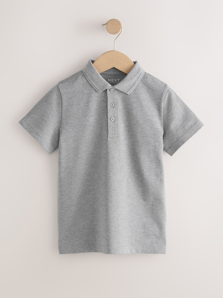 Grey Regular Fit Cotton School Short Sleeve Polo Shirts 2 Pack (3-16yrs) - Image 2 of 6