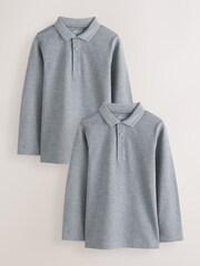 Grey Long Sleeve School Polo Shirts 2 Pack (3-16yrs) - Image 1 of 6