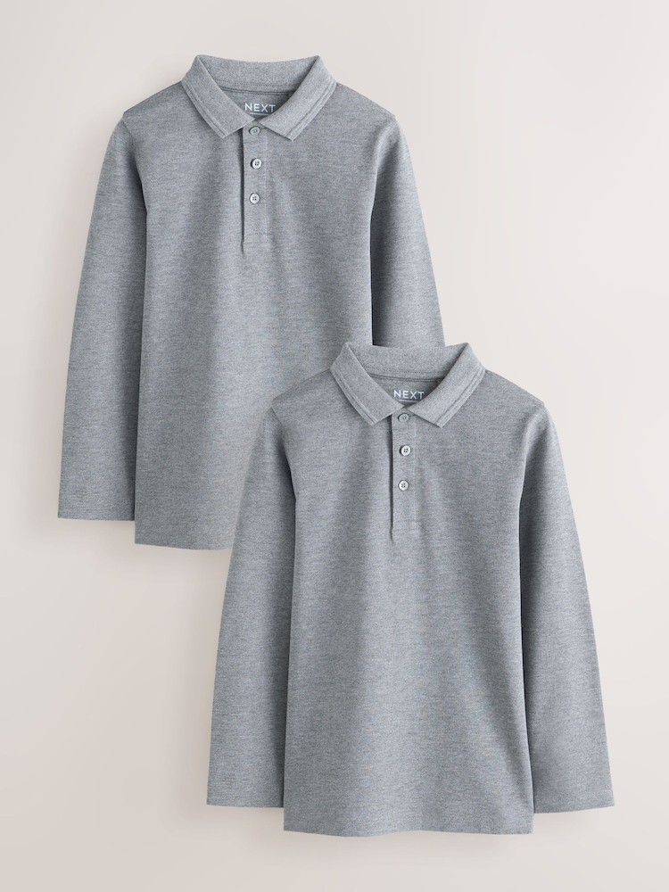 Grey Long Sleeve School Polo Shirts 2 Pack (3-16yrs) - Image 1 of 6