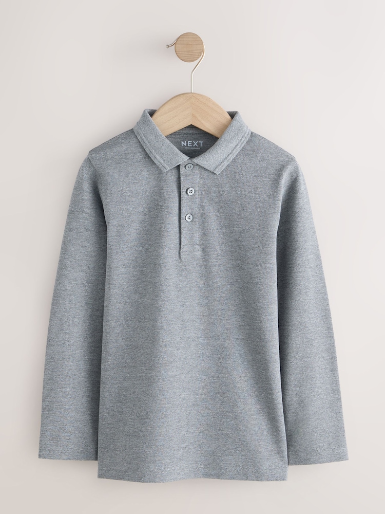Grey Long Sleeve School Polo Shirts 2 Pack (3-16yrs) - Image 2 of 6