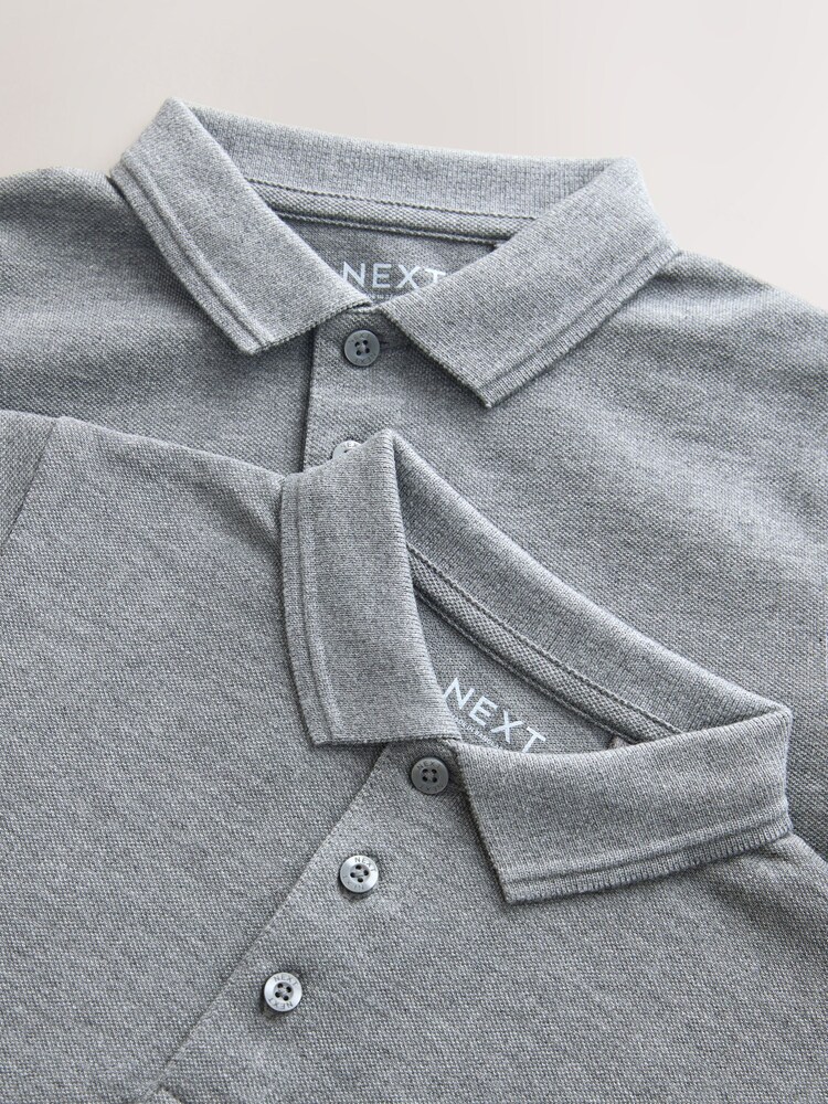Grey Long Sleeve School Polo Shirts 2 Pack (3-16yrs) - Image 6 of 6