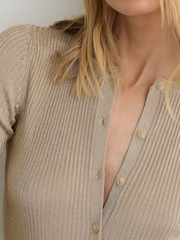 Reiss Gold Milo Metallic Rib-Knit Cardigan - Image 4 of 6