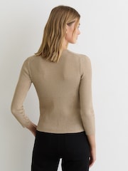Reiss Gold Milo Metallic Rib-Knit Cardigan - Image 5 of 6