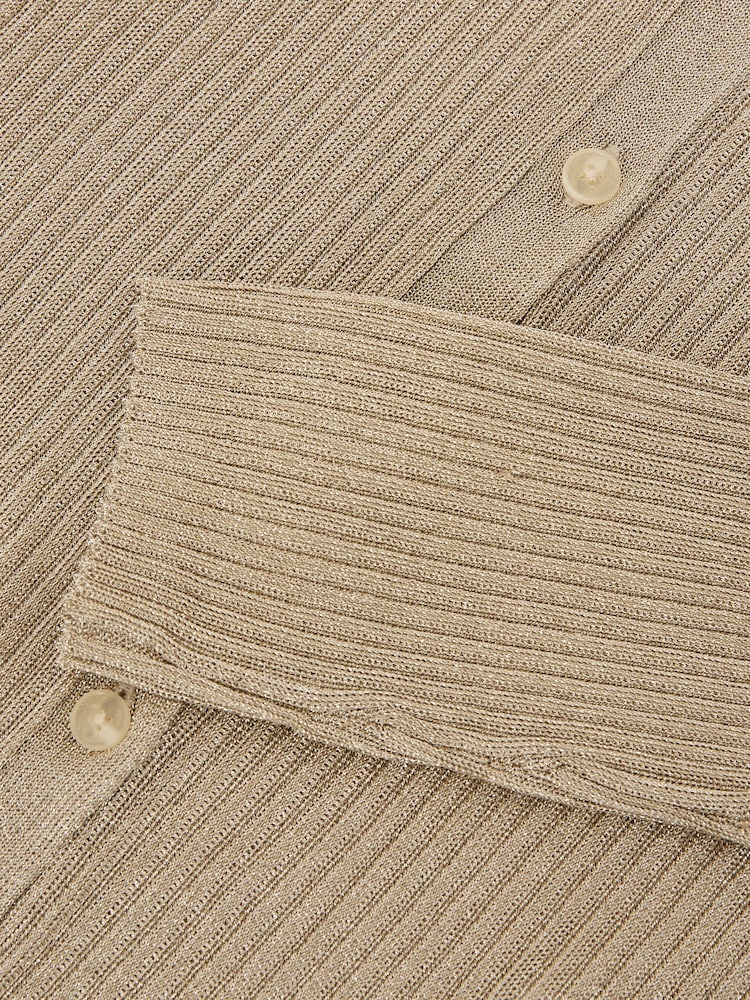Reiss Gold Milo Metallic Rib-Knit Cardigan - Image 6 of 6