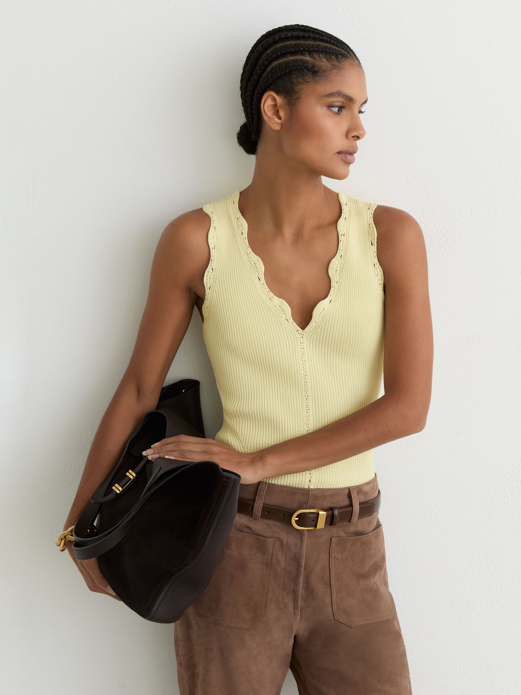 Buy Reiss Buttermilk Yellow Freya Scallop-Trim Rib-Knit Vest from