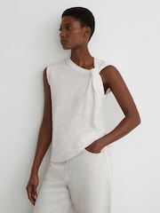 Reiss White Taylor Linen Twist-Detail T-Shirt - Image 1 of 6