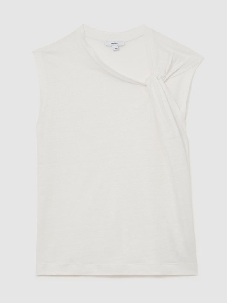Reiss White Taylor Linen Twist-Detail T-Shirt - Image 2 of 6