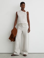 Reiss White Taylor Linen Twist-Detail T-Shirt - Image 3 of 6