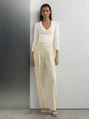 Atelier Silk Blend Ruffle Neck Knitted Off White Top - Image 1 of 6