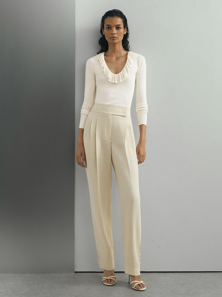 Atelier Silk Blend Ruffle Neck Knitted Off White Top - Image 1 of 6