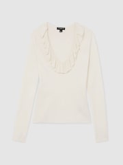 Atelier Silk Blend Ruffle Neck Knitted Off White Top - Image 2 of 6