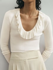 Atelier Silk Blend Ruffle Neck Knitted Off White Top - Image 3 of 6