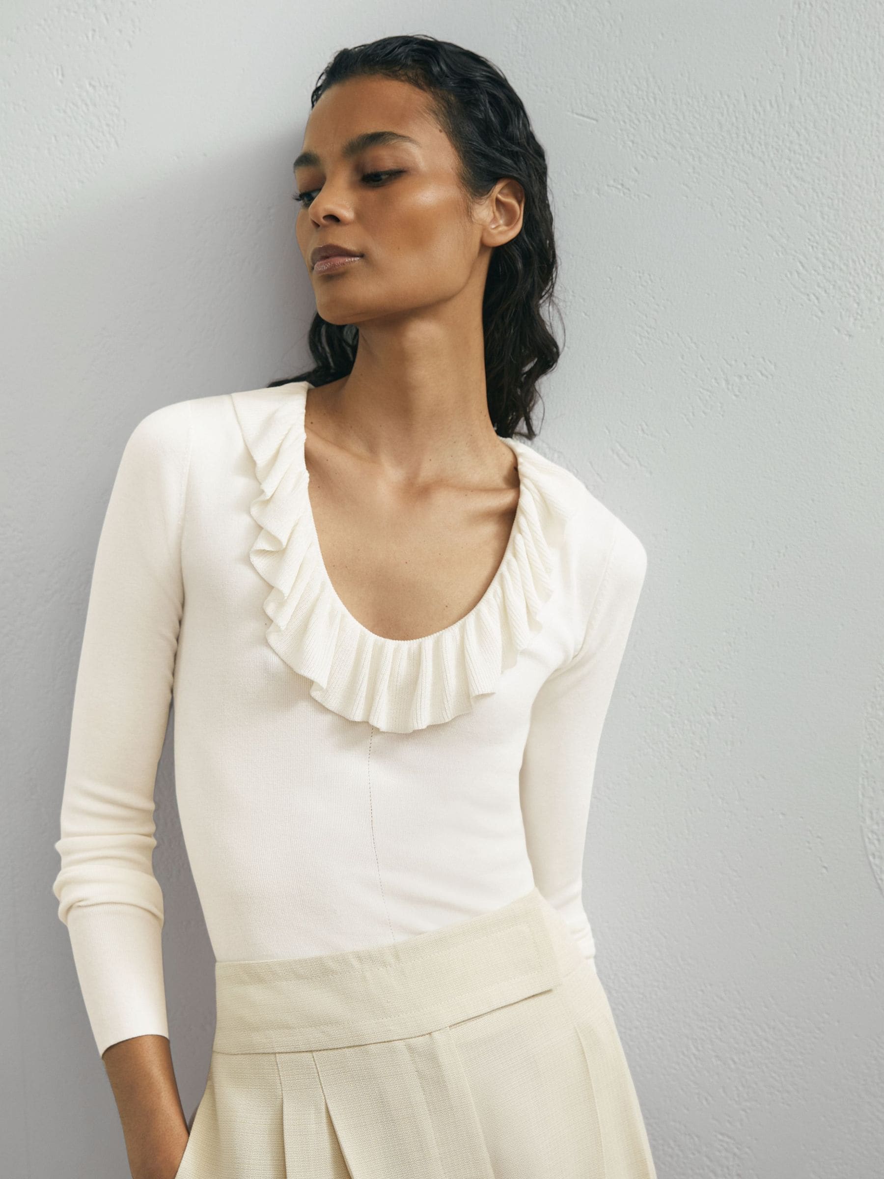 Buy Atelier Silk Blend Ruffle Neck Knitted Top from Next USA