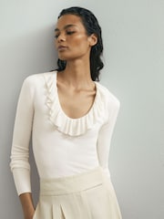Atelier Silk Blend Ruffle Neck Knitted Off White Top - Image 4 of 6