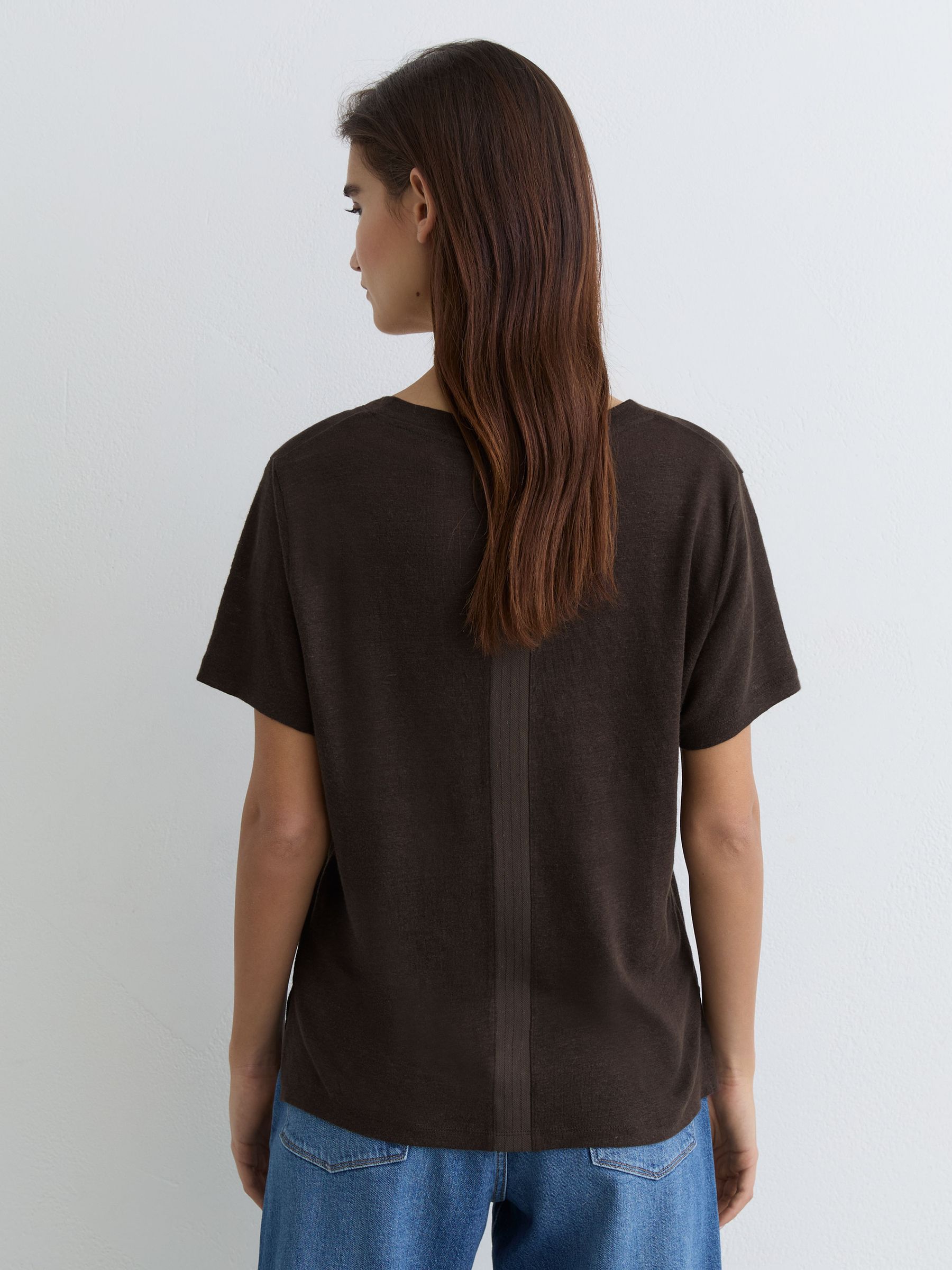 Buy Reiss Chocolate Brown Lola Linen V-Neck T-Shirt from the Next