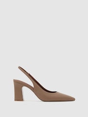Reiss Taupe Lorena Leather Slingback Court Shoes - Image 1 of 4