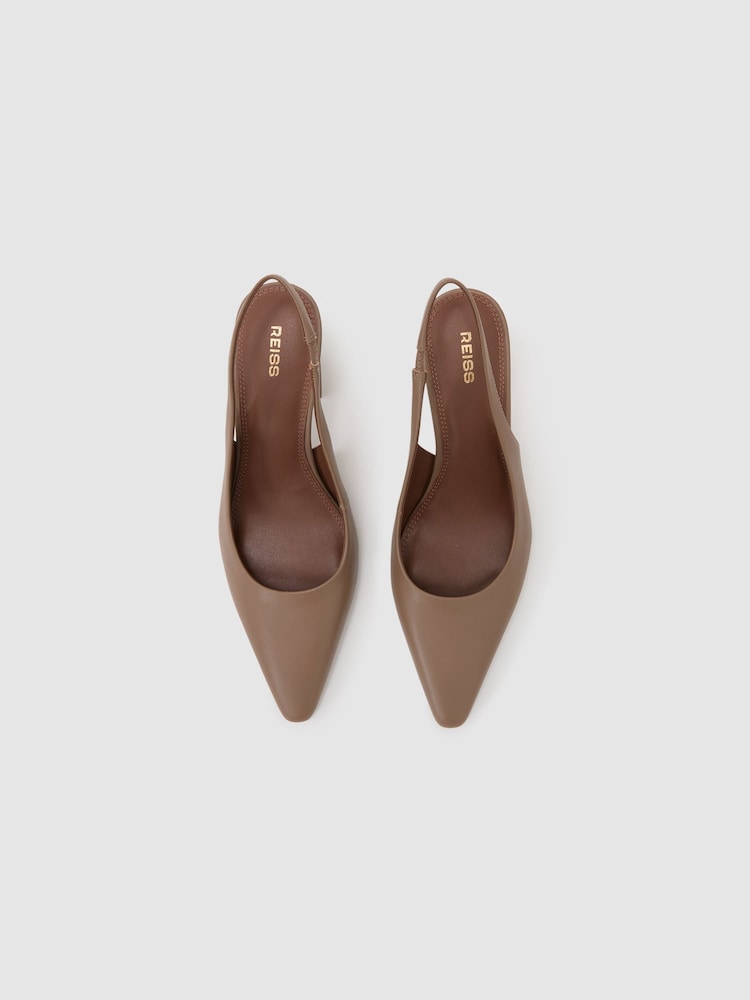 Reiss Taupe Lorena Leather Slingback Court Shoes - Image 2 of 4