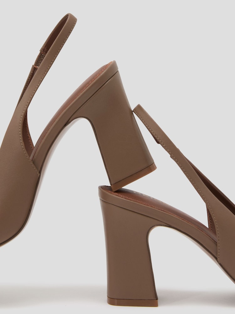 Reiss Taupe Lorena Leather Slingback Court Shoes - Image 4 of 4