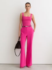 Reiss Hot Pink Fion Square-Neck Compact-Knit Vest - Image 1 of 6