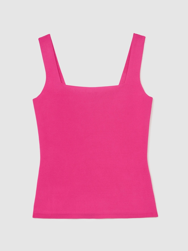 Reiss Hot Pink Fion Square-Neck Compact-Knit Vest - Image 2 of 6