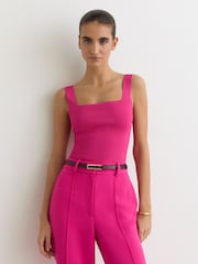 Reiss Hot Pink Fion Square-Neck Compact-Knit Vest - Image 3 of 6