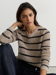 Reiss Neutral/Navy Skylar Cotton-Blend Open-Knit Stripe Jumper - Image 1 of 6
