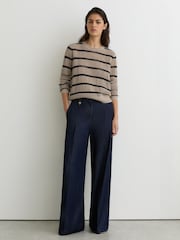 Reiss Neutral/Navy Skylar Cotton-Blend Open-Knit Stripe Jumper - Image 3 of 6