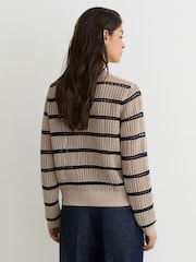 Reiss Neutral/Navy Skylar Cotton-Blend Open-Knit Stripe Jumper - Image 5 of 6