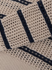 Reiss Neutral/Navy Skylar Cotton-Blend Open-Knit Stripe Jumper - Image 6 of 6