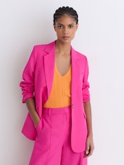 Reiss Pink Charli Single-Breasted Suit Blazer with Linen - Image 4 of 9