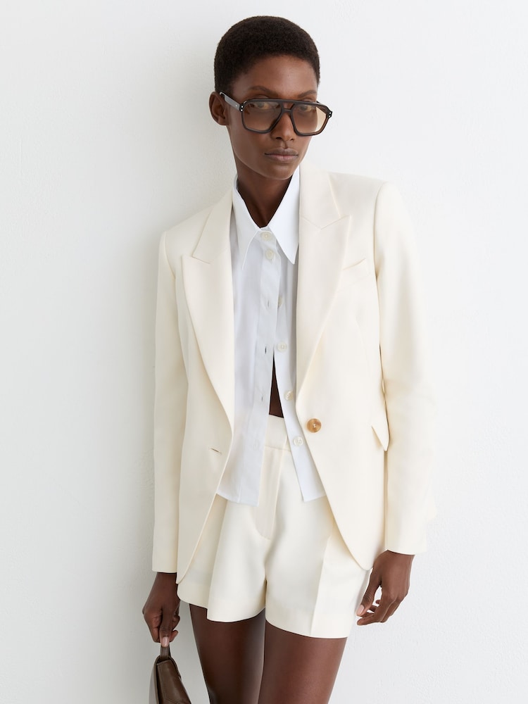 Reiss Cream Malin Button-Waist Tailored Shorts - Image 1 of 7 Reiss Cream Malin Button-Waist Tailored Shorts - Image 1 of 7