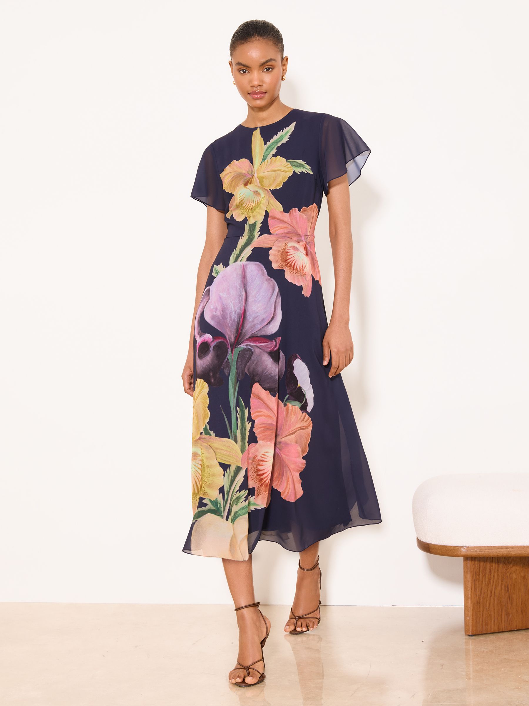 Buy Lipsy Navy Petite X Mandy Sade Floral Print Fit And Flare Midi