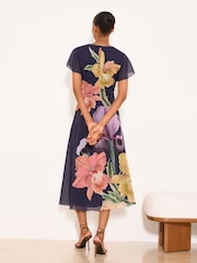 Lipsy Navy Petite X Mandy Sade Floral Print Fit And Flare Midi Dress - Image 5 of 5