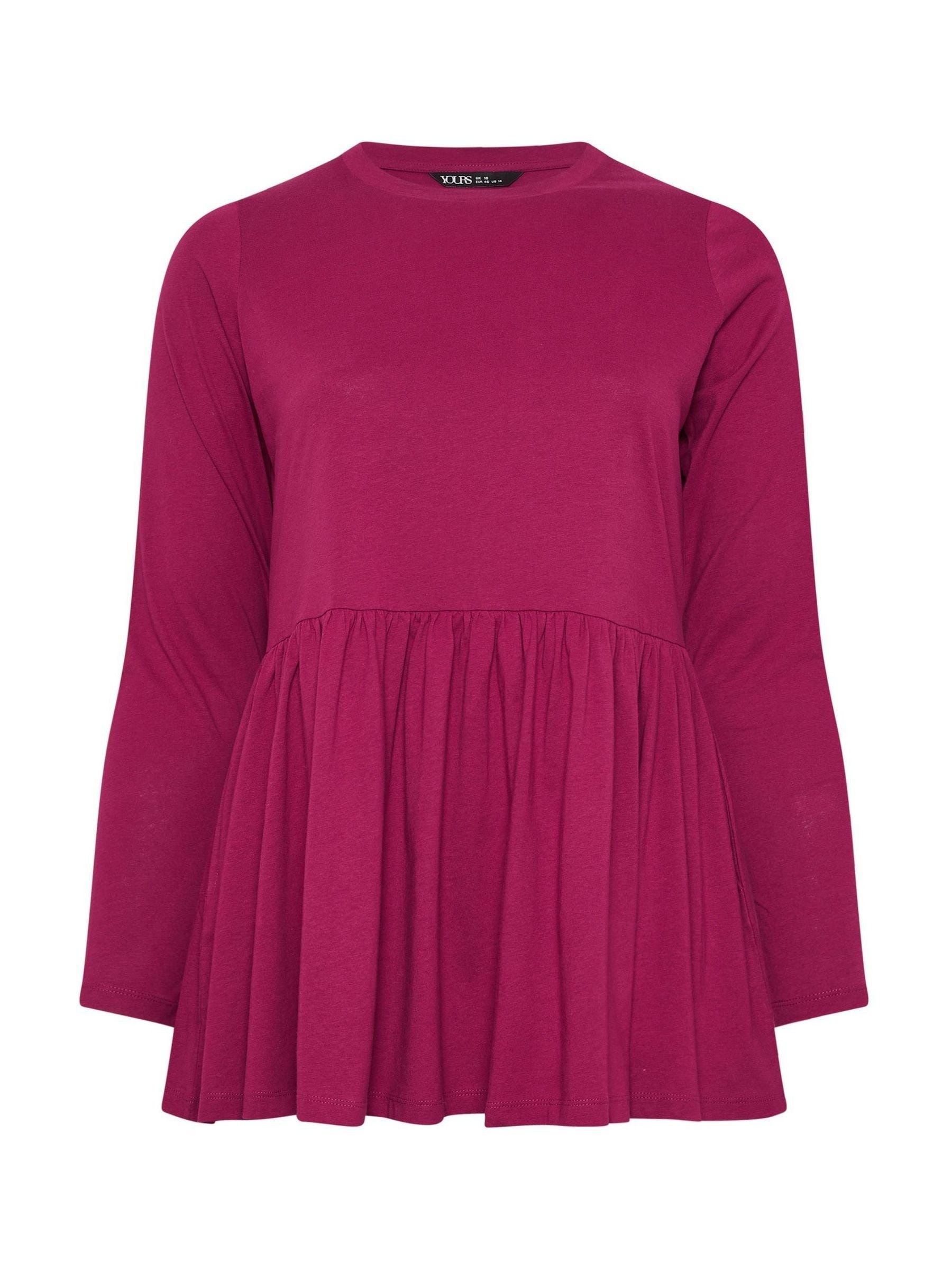 Buy Yours Curve Pink Long Sleeve Peplum Cotton Top from Next USA