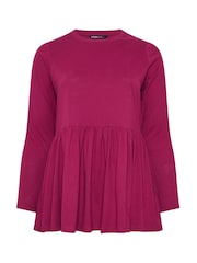 Yours Curve Pink Long Sleeve Peplum Cotton Top - Image 4 of 5