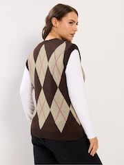 Yours Curve Brown Argyle Jumper Vest - Image 3 of 6