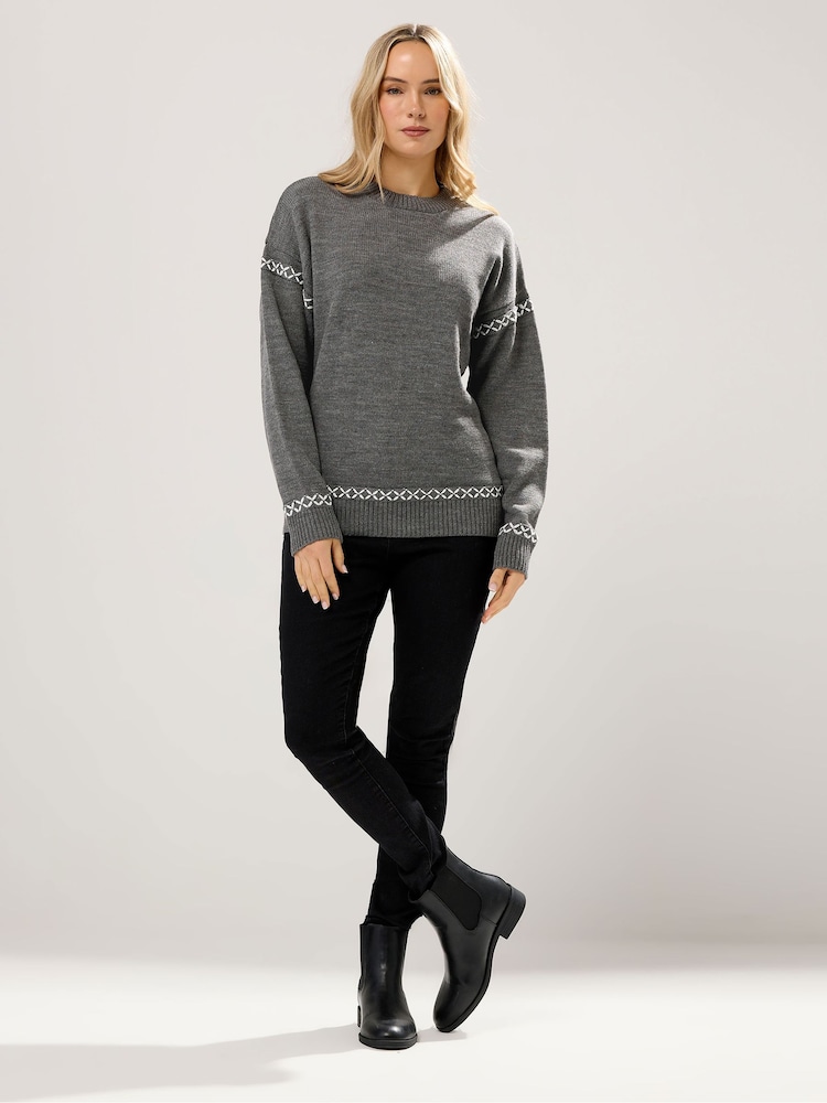 Long Tall Sally Grey Cross Stitch Detail Jumper - Image 2 of 5 Long Tall Sally Grey Cross Stitch Detail Jumper - Image 2 of 5