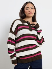 PixieGirl Petite Brown Stripe Knitted Rugby Jumper - Image 1 of 5