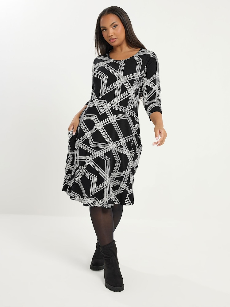 Yours Curve Black Drape Pocket Dress - Image 1 of 5 Yours Curve Black Drape Pocket Dress - Image 1 of 5