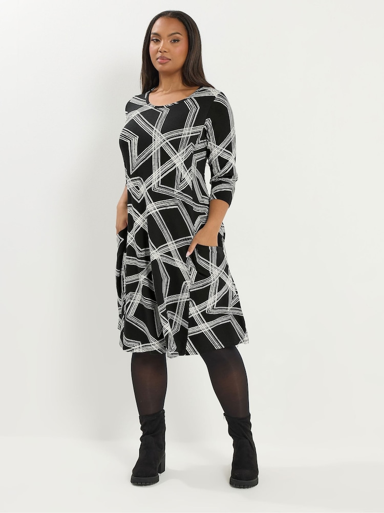 Yours Curve Black Drape Pocket Dress - Image 2 of 5 Yours Curve Black Drape Pocket Dress - Image 2 of 5