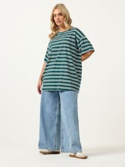 Yours Curve Green Rugby Collar Long Sleeve Stripe Top - Image 2 of 5